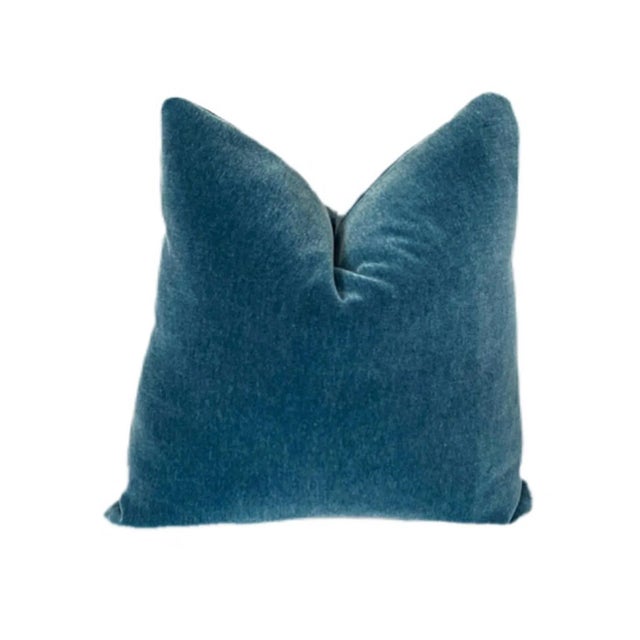Contemporary Plush 24" Pacific Blue Down Filled Mohair Pillows - A Pair For Sale - Image 3 of 3