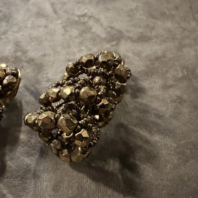 1960s 1960s Costume Jewelry Gilt Metal and Beads Italian Clip-on Earrings For Sale - Image 5 of 9
