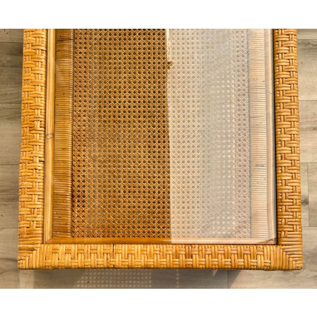 Mid 20th Century Mid-Century Two-Tier Woven Rattan & Cane Coffee Table With Glass Top For Sale - Image 5 of 15