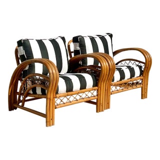 Vintage a Coastal Bent Rattan Lounge Chairs - a Pair For Sale