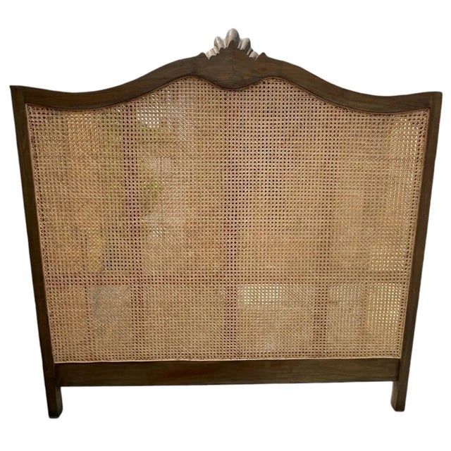 2020s French Regency Queen Cane Headboard – Brown Mahogany Wraparound For Sale - Image 5 of 7