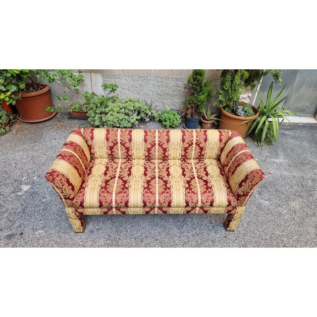 Two-Seater Sofa with Floral Fabric with Decorative Brass Edges, 1980s For Sale - Image 13 of 17