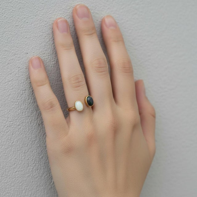 Not Yet Made - Made To Order Toi Et Moi Gemstone Ring: White Opal and Black Opal, Size 7.5 For Sale - Image 5 of 9