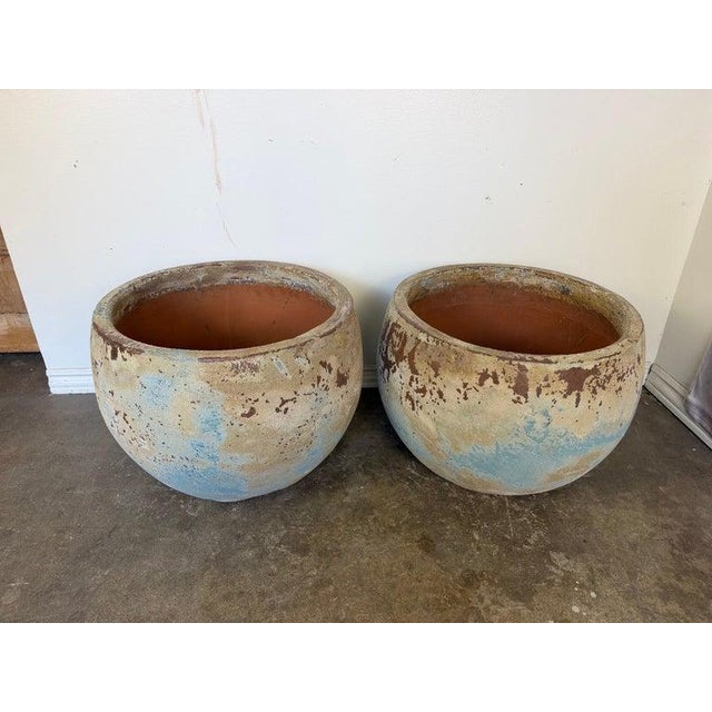 Pair of Monumental Low Bowl Terra Cotta Planters For Sale - Image 4 of 12