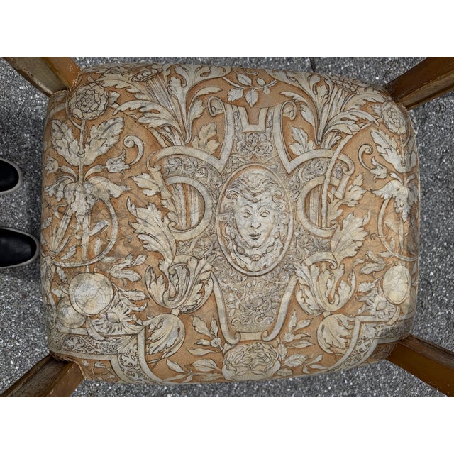 Mid 20th Century Italian Distressed Carved-Wood Curule Stool W/ Versace Pattern Seat Cushion For Sale - Image 15 of 15