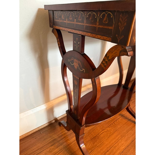 Wood Early 19th Century Mahogany Biedermeier Side Table With Lyre Shaped Legs and Intricate Maple Inlay For Sale - Image 7 of 10