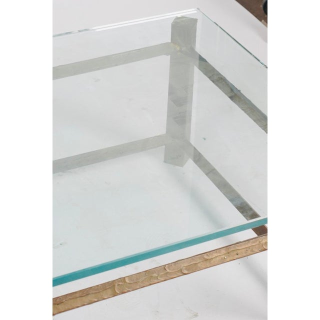 Mid 20th Century Mid 20th Century Hand-Hammered Solid Brass & Thick Glass Modernist Coffee Table in the Style of Paul Evans For Sale - Image 5 of 6