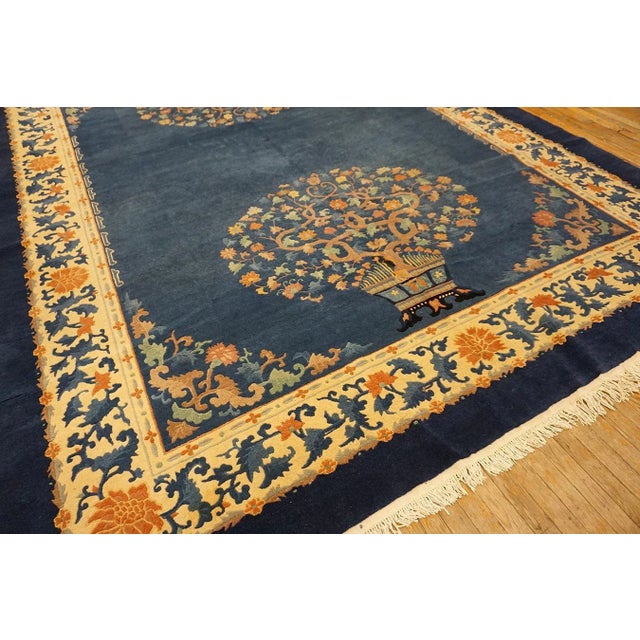 Royal Blue 1930s Royal Blue Vase Tree Antique Chinese Peking Carpet 9'4'' X 11'9'' Knotted Wool Rug For Sale - Image 8 of 13