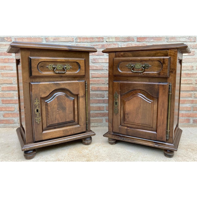 Early 20th Century Spanish Nightstands with Drawer & Bronze Details, 1920, Set of 2 For Sale - Image 17 of 18