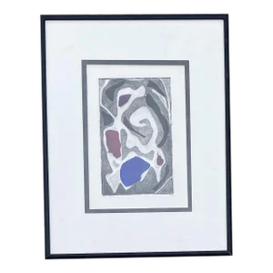 Late 20th Century Abstract Signed & Numbered Drawing Print, Matted and Framed