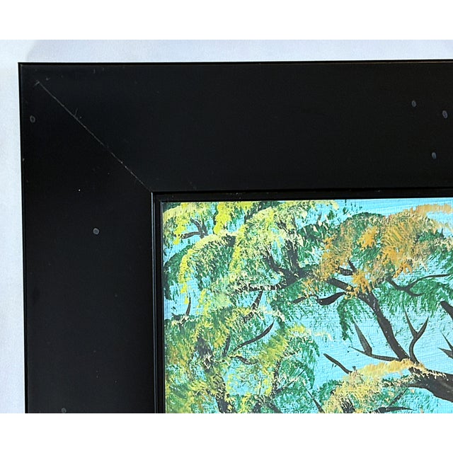 Turquoise Original Signed and Framed Primitive Outsider Art Acrylic Painting on Canvas For Sale - Image 8 of 12