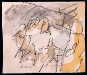 Mino Maccari, Figures, Pencil Drawing and Watercolour, 1980s