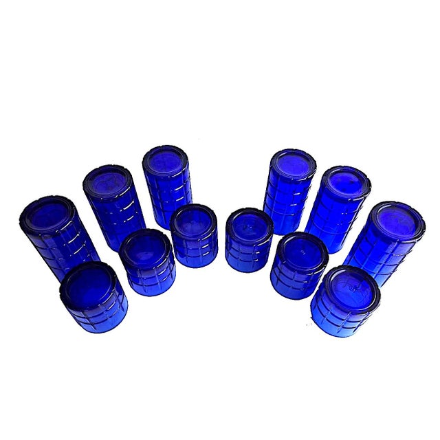 Royal Blue Vintage Anchor Hocking Tartan Cobalt Tumblers in 2 Sizes, Set of 12 For Sale - Image 8 of 9