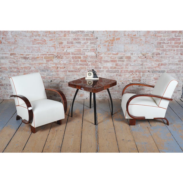 Art Deco Armchairs in Walnut and Leather, Czech, 1930s, Set of 2 For Sale - Image 11 of 12