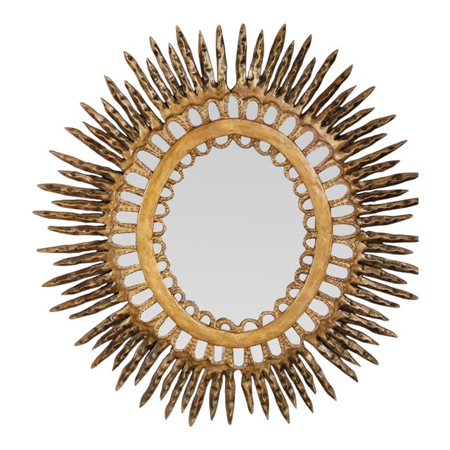 19th Century Italian Gilded Sunburst Mirror – Handcrafted Solid Wood For Sale