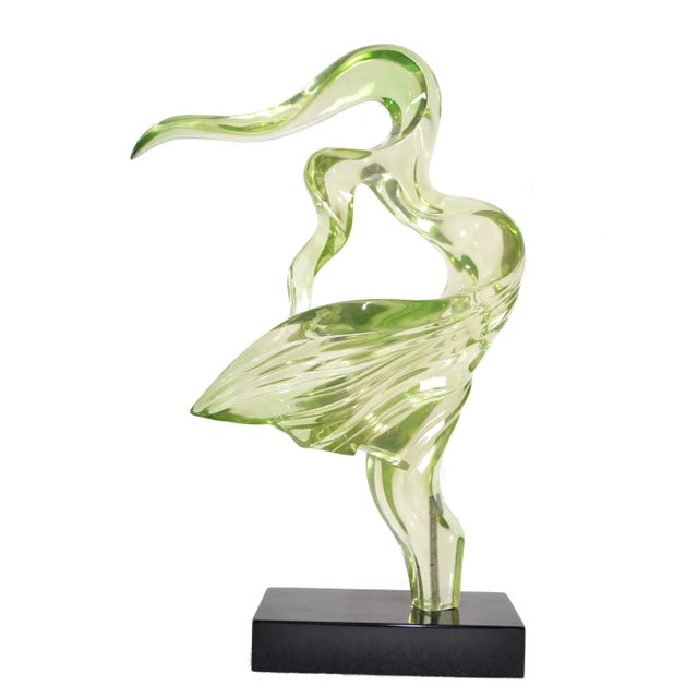 1980 Tall Neon Green Mid-Century Modern Abstract Lucite Sculpture on Black Base For Sale - Image 10 of 11