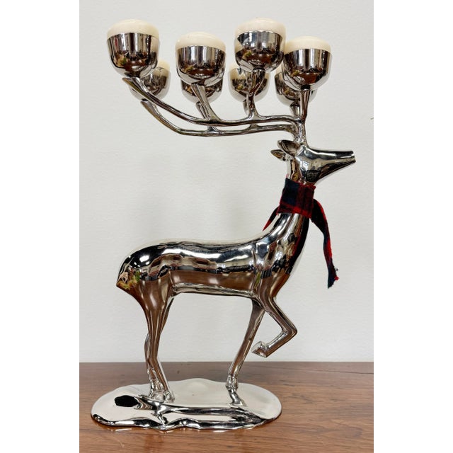 Metal Vintage Polished Silver 10 Point Stag Deer Candelabra For Sale - Image 7 of 9