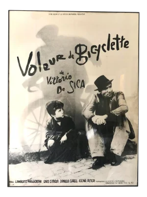 1940s "Voleur De Bicyclette" Vintage Movie Poster, Framed