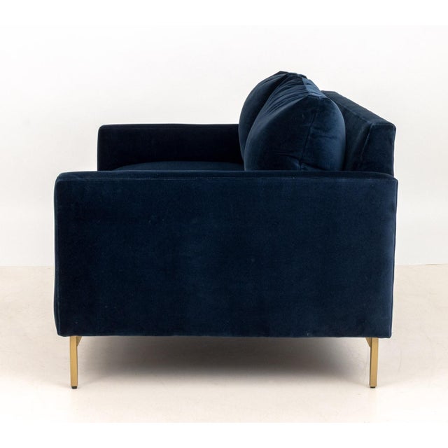 Late 20th Century Contemporary Blue Velvet Upholstered Loveseat For Sale - Image 5 of 6
