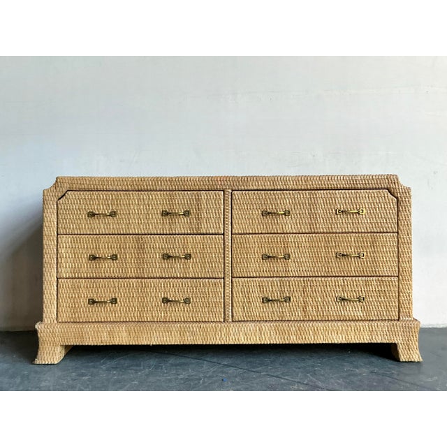 Vintage Boho Locar Woven Rattan Notched Dresser For Sale In West Palm - Image 6 of 11