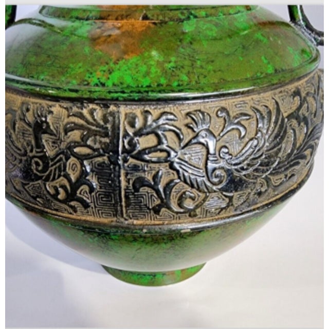 Mid 20th Century Fantastic, Heavy Japanese Export Metalware Vase, Double Dragon Handles For Sale - Image 5 of 6
