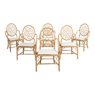 Set of Six Genuine McGuire "Cracked Ice" Rattan Dining Chairs For Sale