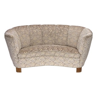 Danish 2-Seater Banana Sofa in Light Green-Gray Furniture Velour, 1970s For Sale