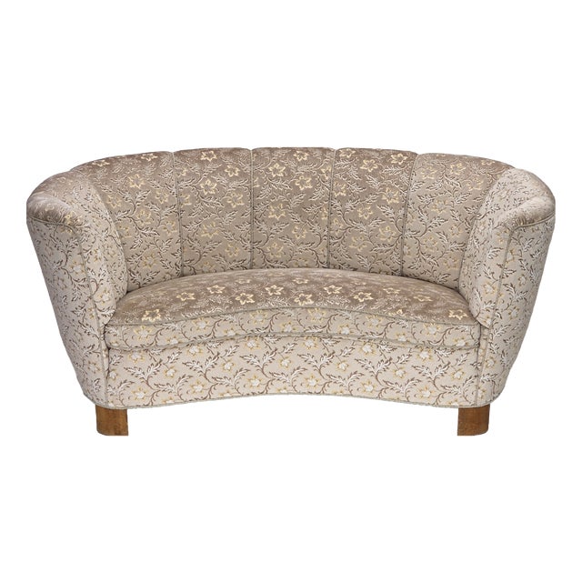 Danish 2-Seater Banana Sofa in Light Green-Gray Furniture Velour, 1970s For Sale