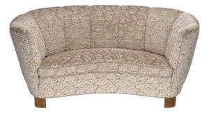 Danish 2-Seater Banana Sofa in Light Green-Gray Furniture Velour, 1970s