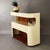 Vintage white curved wooden console table from the 1970s. White lacquered wooden frame with a mirror on the top and a...