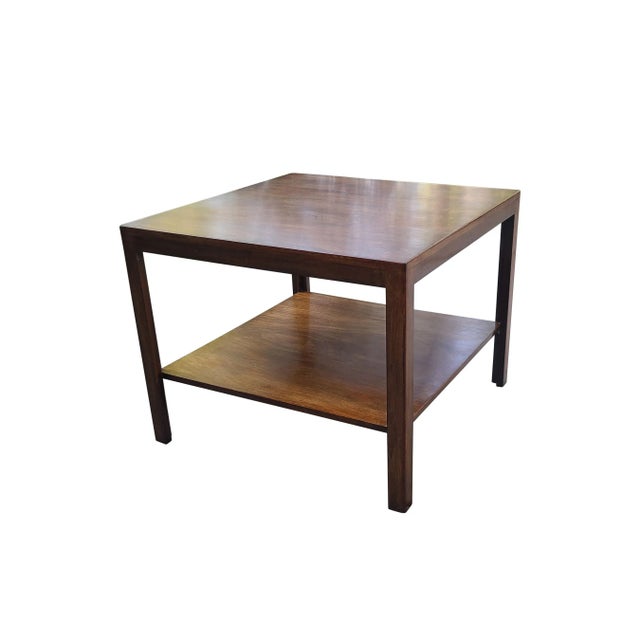 1940s Restored Edward Wormley for Dunbar Solid Wood Square Cocktail/Coffee Table With Floating Shelf For Sale - Image 5 of 9
