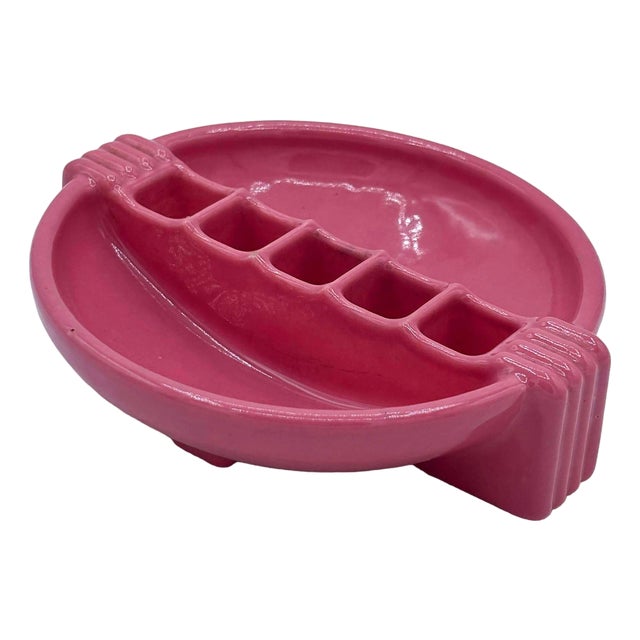 1930s Streamline Art Deco Snuf a Rette Pink Ashtray by National Porcelain Co For Sale