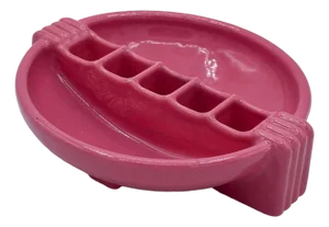 1930s Streamline Art Deco Snuf a Rette Pink Ashtray by National Porcelain Co