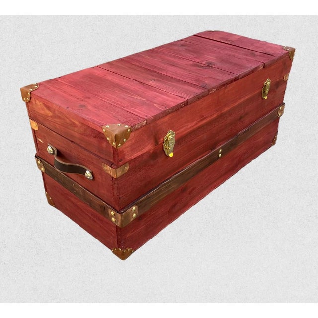 American Steamer Trunk in Barn Red For Sale - Image 3 of 4