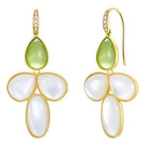 Kai SnowDrop Flower Peridot & Mother of Pearl Diamond Convertible Drop Earrings in 14k Yellow Gold - A Pair