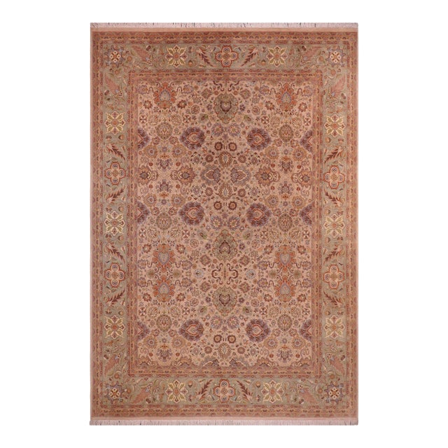 Boho Chic 1990's Pak-Persian Tan/Green Wool Rug - 9'3'' X 12'5'' For Sale