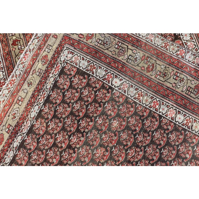 Antique Kurdish Gallery Runner With All-Over Paisley Design in Brown, Red, Green 4'3 X 10'1 For Sale - Image 10 of 10