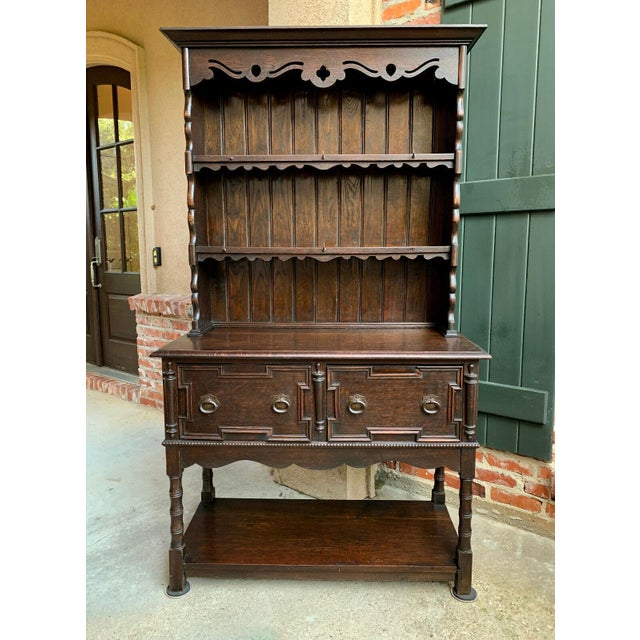 Antique English Oak Welsh Dresser Sideboard Hutch Jacobean Farmhouse