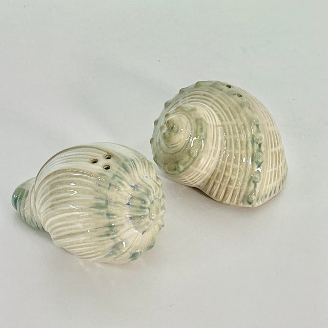 Vintage Hollywood Regency Coastal Seashell Salt and Pepper Shakers, Trompe L’Oeil Style - A Pair For Sale - Image 11 of 14