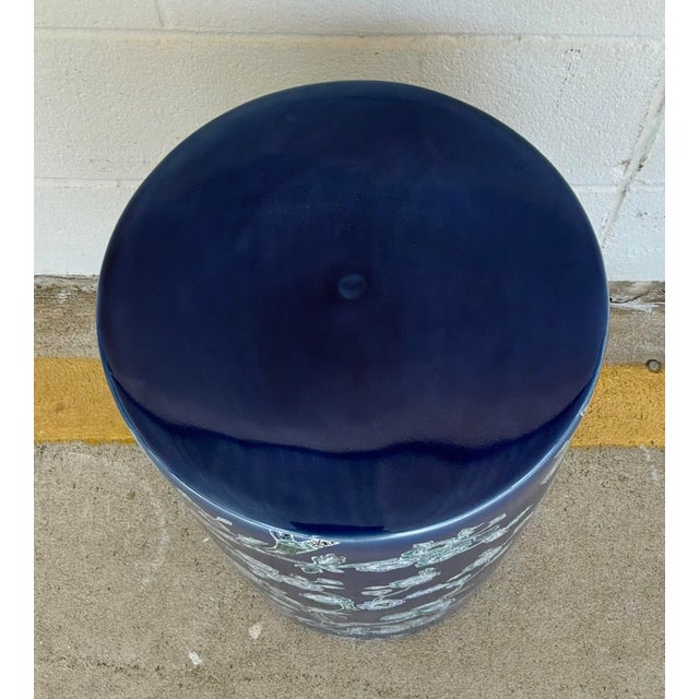 Original retail $675, stylish Port 68 Modern Blue Floral Ceramic Temple Garden Stool, showroom floor sample