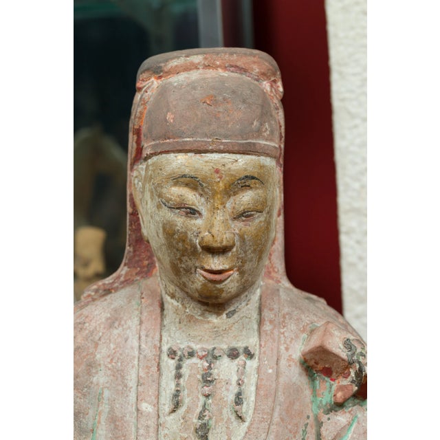 Terra Cotta 16th Century Chinese Ming Dynasty Painted and Carved Statue of Guanyin For Sale - Image 8 of 13