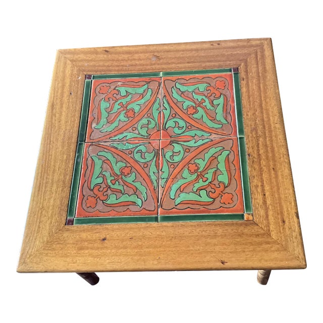 Antique American Spanish Colonial California Tile Side Table For Sale