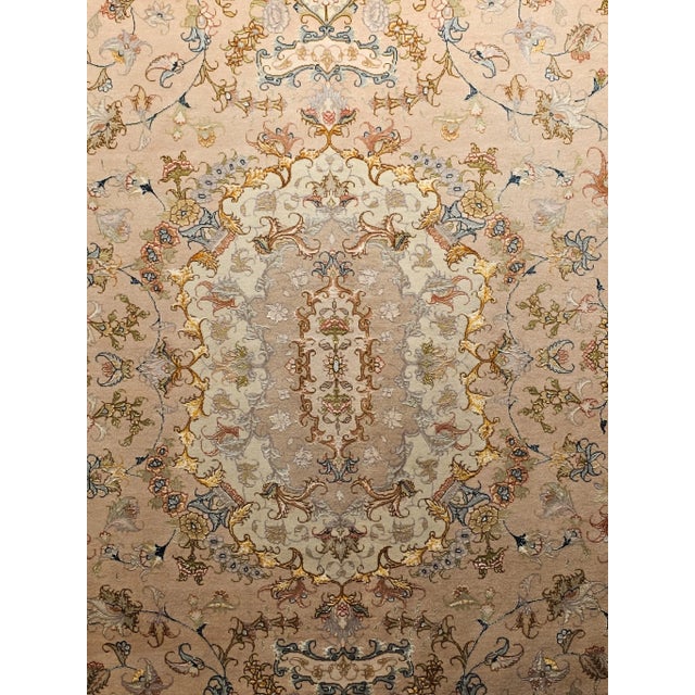 Persian Tabriz Rug, Handwoven Floral Design, Silk Highlight, Taupe & Pale Green, 7’ X 10’ For Sale - Image 12 of 12