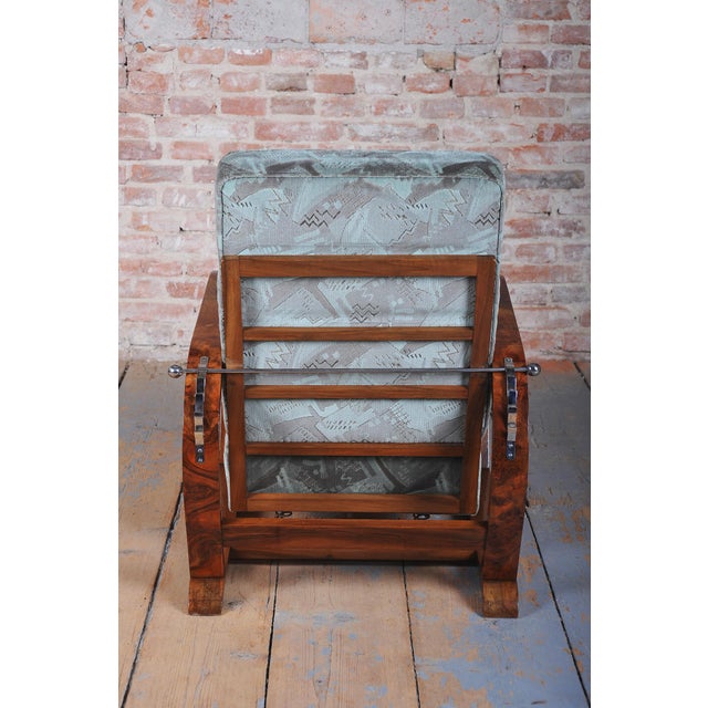 Czech Art Deco Reclining Armchair in Walnut and Chrome, 1930s For Sale - Image 14 of 18