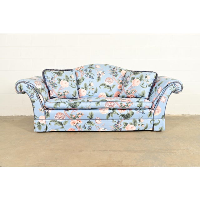 Baker Furniture English Traditional Floral Upholstered Roll Arm Camelback Sofa For Sale - Image 15 of 15
