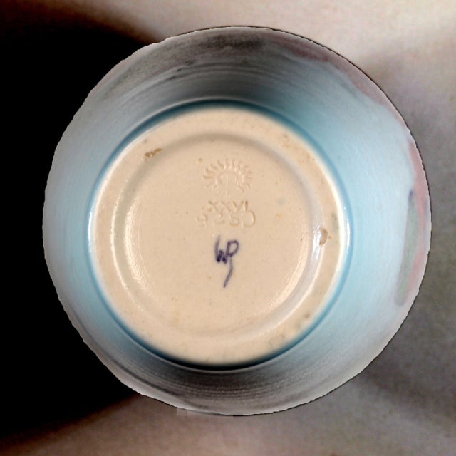 Traditional Mid 20th Century Blue-Gray Vase With Purple and Green Wash For Sale - Image 3 of 3