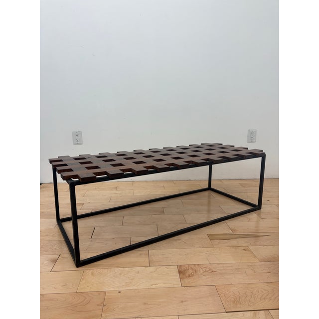 Wood Contemporary Modular Walnut & Steel Coffee Table For Sale - Image 7 of 9