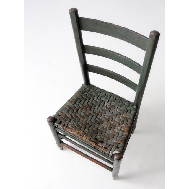 Antique Primitive Ladder Back Chair With Splint Seat For Sale - Image 4 of 14