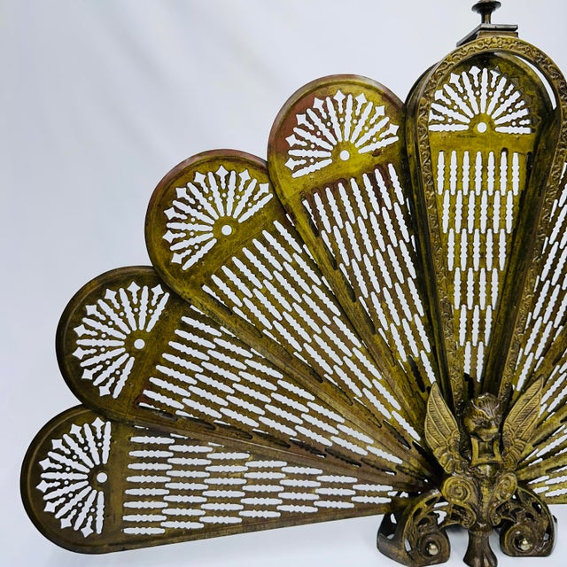 19th Century Gilt Bronze Brass Victorian Peacock and Sphinx Fire Screen Fan For Sale - Image 9 of 18