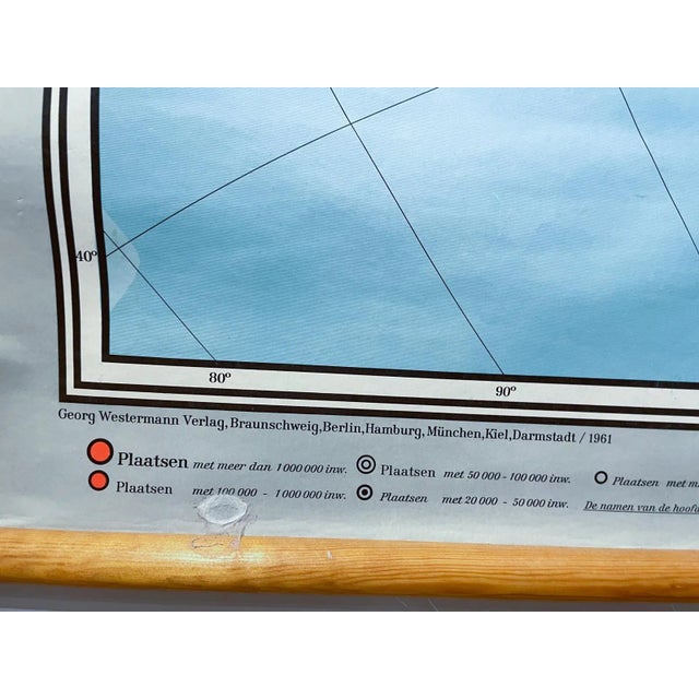 Wood Mid-Century Dutch Topographical Wall Map of Australia and Oceania on Linen For Sale - Image 7 of 13